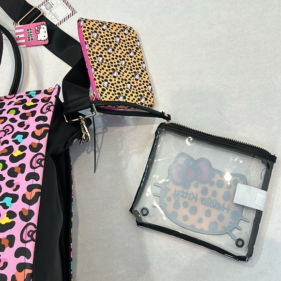 Brand New Hello Kitty bows & pink leopard three piece travel bag tote set rare - Picture 5 of 12